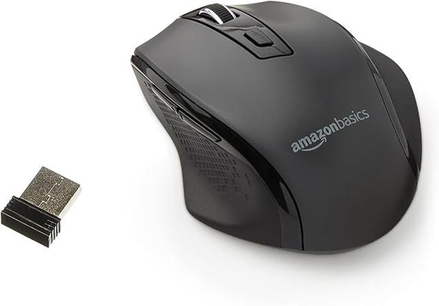 Amazon Basics Ergonomic 2.4 GHz Wireless Optical Mouse, 1000 DPI, Compatible with PC, Chromebook, Mac, Laptop - Black